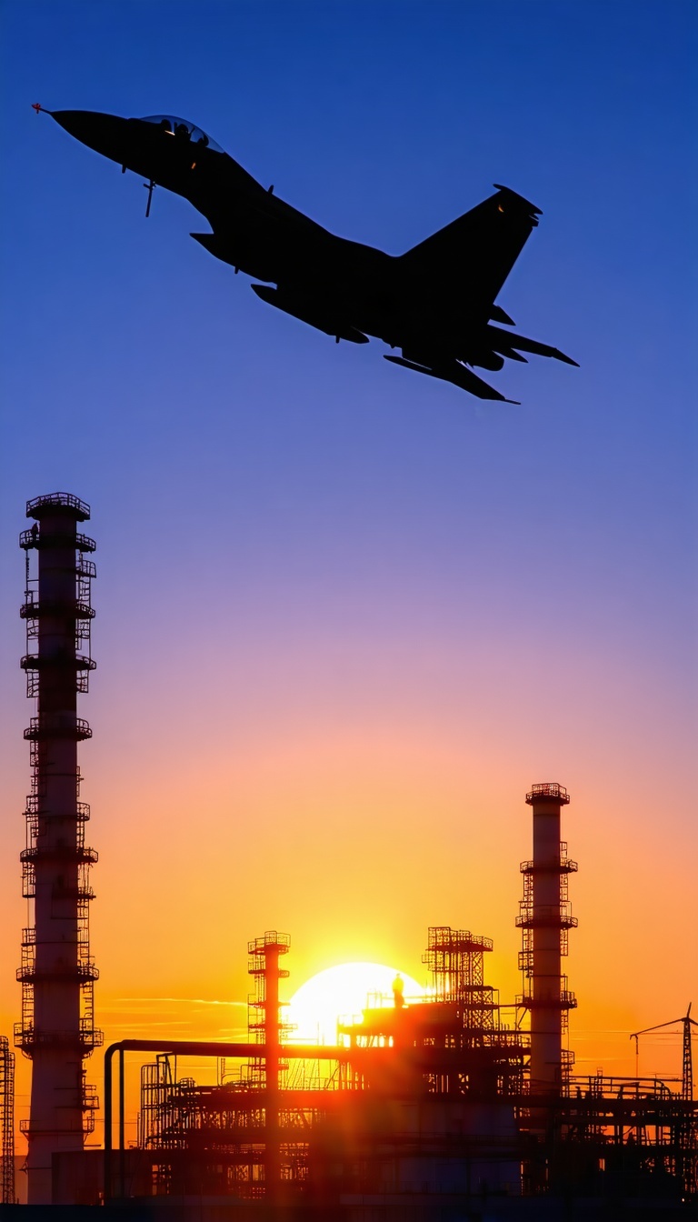 buildings city workers factory sunrise fighter jet
